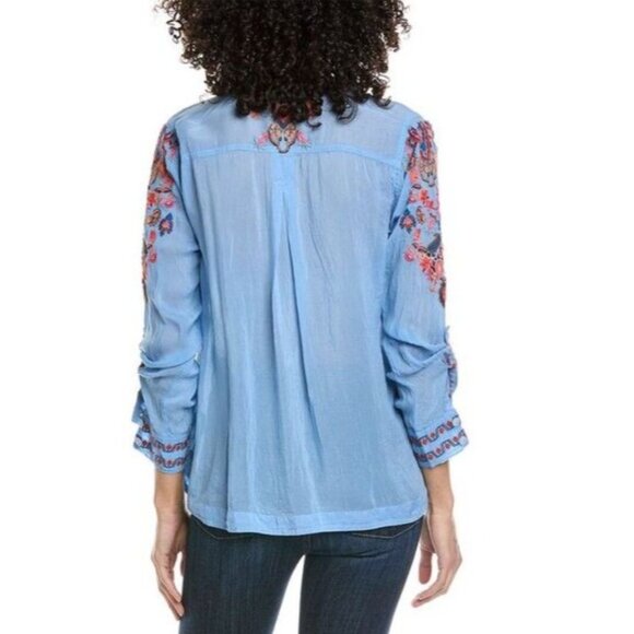 Johnny Was Alba Embroidered Blue Blouse Size S NEW - Picture 3 of 7